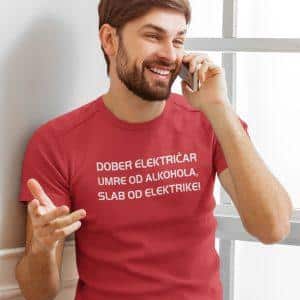 Majica - Dober električar umre od alkohola,slab od elektrike — detajl natisa