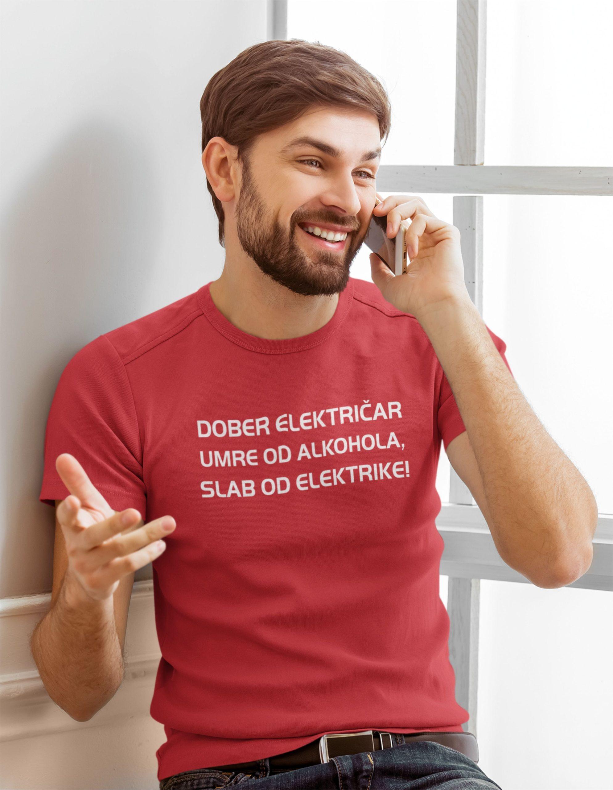 Majica - Dober električar umre od alkohola,slab od elektrike — detajl natisa