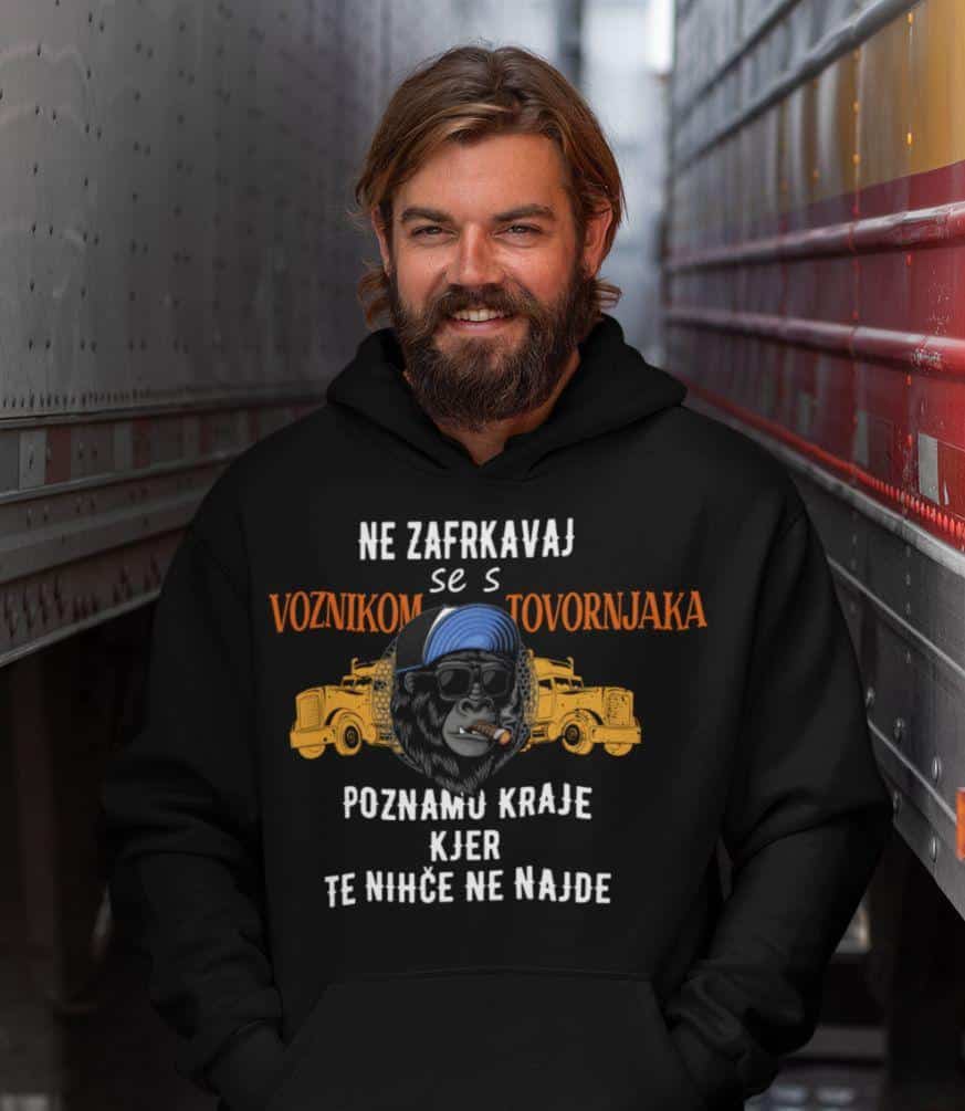 Kapucar Ne Zafrkavaj Se S Voznikom Tovornjaka — tisk na majico