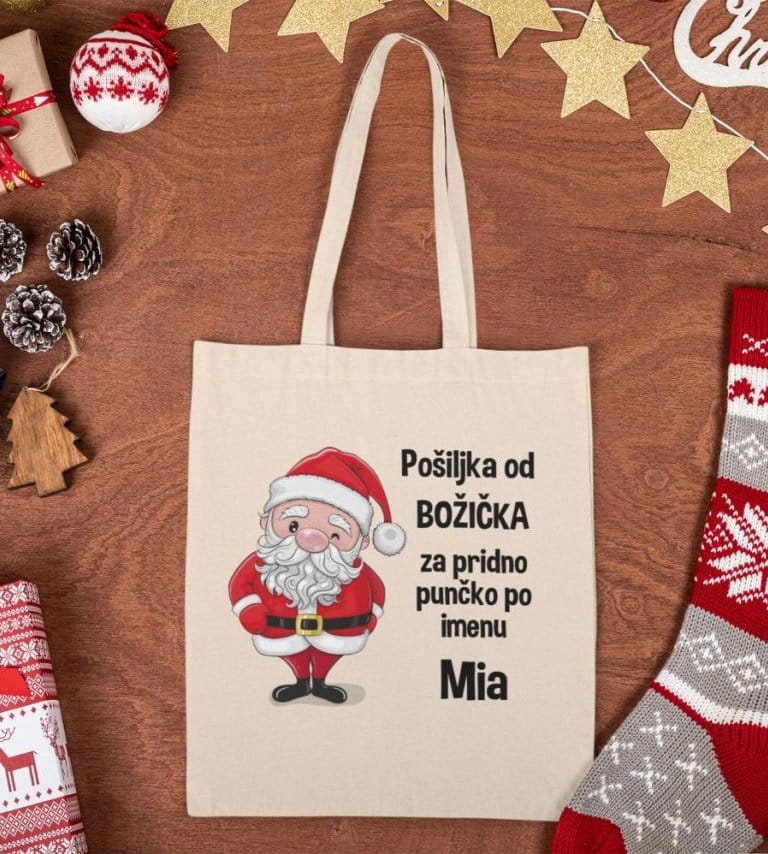 Vrečka Pošiljka Od Božička + IME po želji — detajl natisa