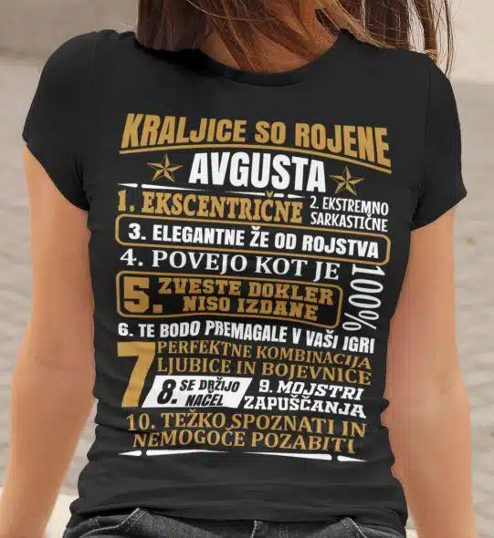 Majica Kraljice So Rojene Avgusta — detajl natisa