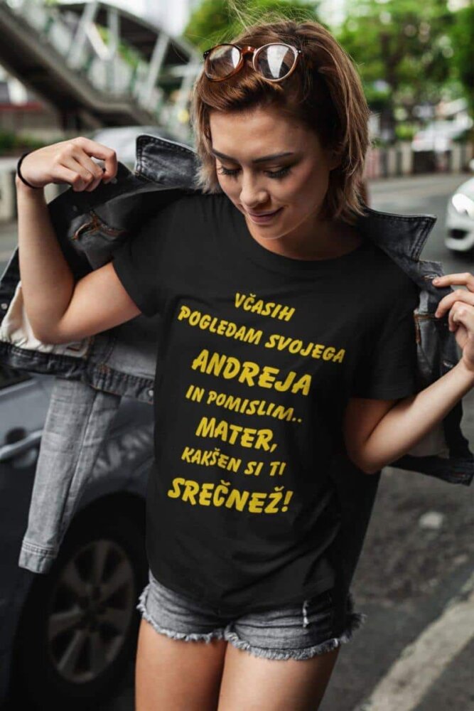 Majica Srečnež Andrej — tisk na majico