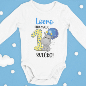 Otroški bodi - HIPPO, Piha Prvo Svečko [IME PO ŽELJI] — tisk na majico