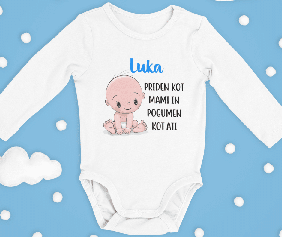 Otroški bodi - Priden Kot Mami In Pogumen Kot Ati [IME PO ŽELJI] — tisk na majico