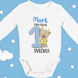 Otroški bodi - Medvedek, Piha Svojo Prvo Svečko [IME PO ŽELJI] — tisk na majico