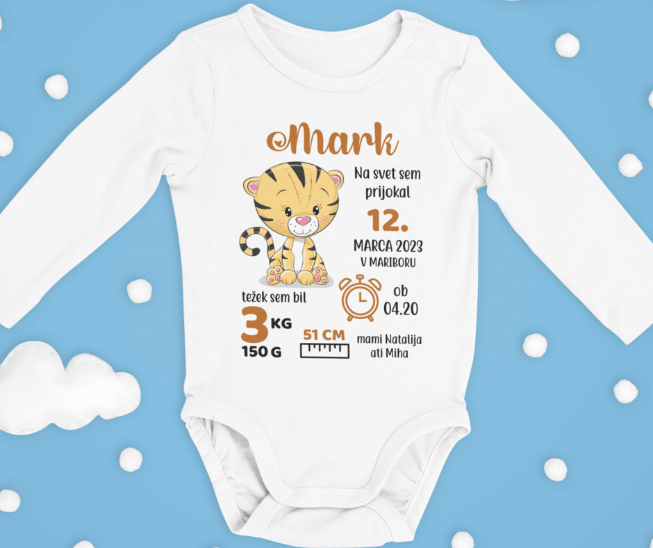 Otroški bodi - Tigerček, Na Svet Sem Prijokal — tisk na majico