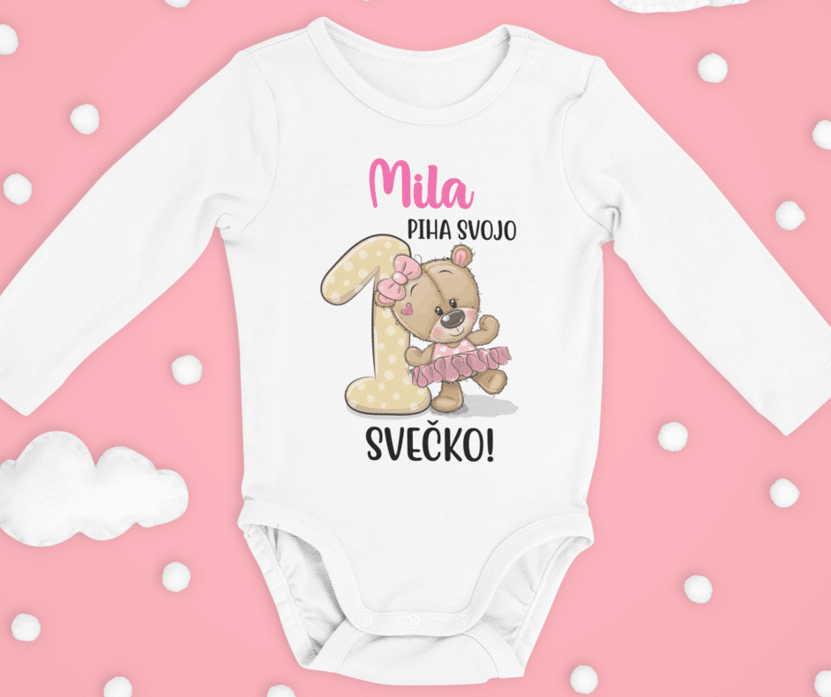 Otroški bodi - Piha Svojo Prvo Svečko [IME PO ŽELJI] — tisk na majico