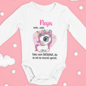 Otroški bodi - Samorog Tako Sem Srčkana [IME PO ŽELJI] — tisk na majico