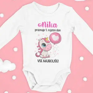Otroški bodi - Samorog Praznuje 1. Rojstni Dan [IME PO ŽELJI] — tisk na majico