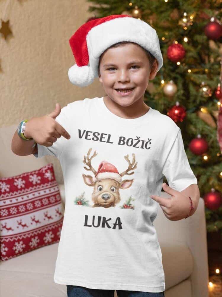 Jelenček Vesel Božič + IME — tisk na majico