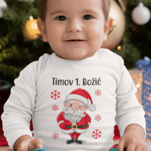 Otroški bodi - Božiček 1. božič + IME otroka — tisk na majico