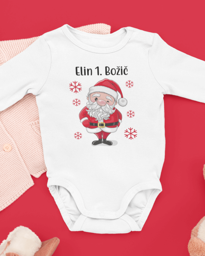 Otroški bodi - Božiček 1. božič + IME otroka — detajl natisa