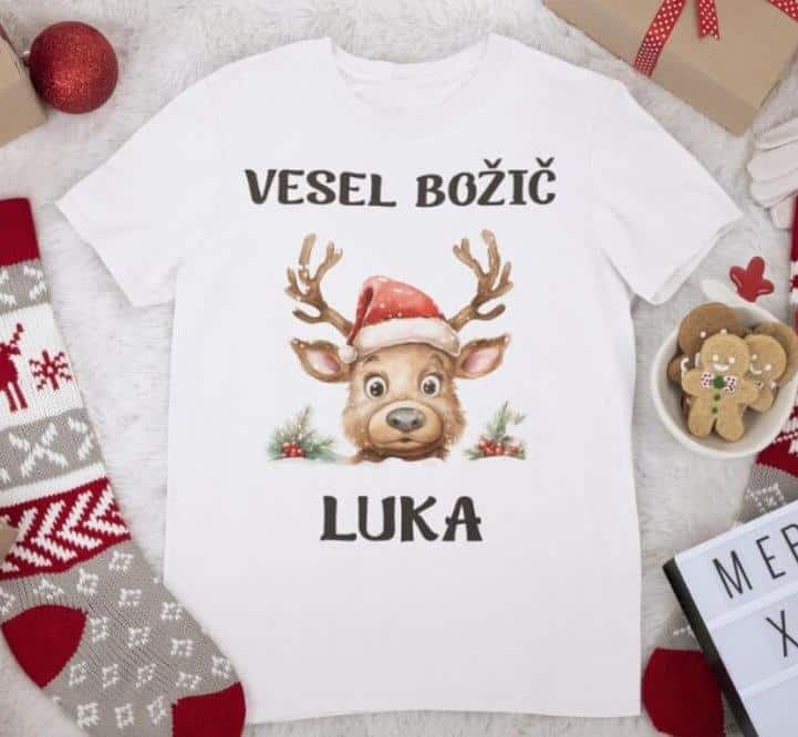 Jelenček Vesel Božič + IME — detajl natisa