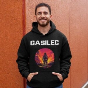 Gasilec / gasilka - požar v ozadju — detajl natisa