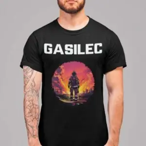 Gasilec / gasilka - požar v ozadju — tisk na majico