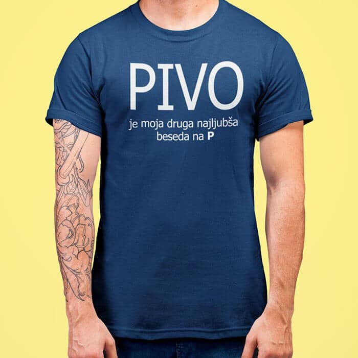 tisk-na-majice-pivo-druga-najljubsa-beseda-modra PIVO je moja druga najljubša beseda na P — različica 3