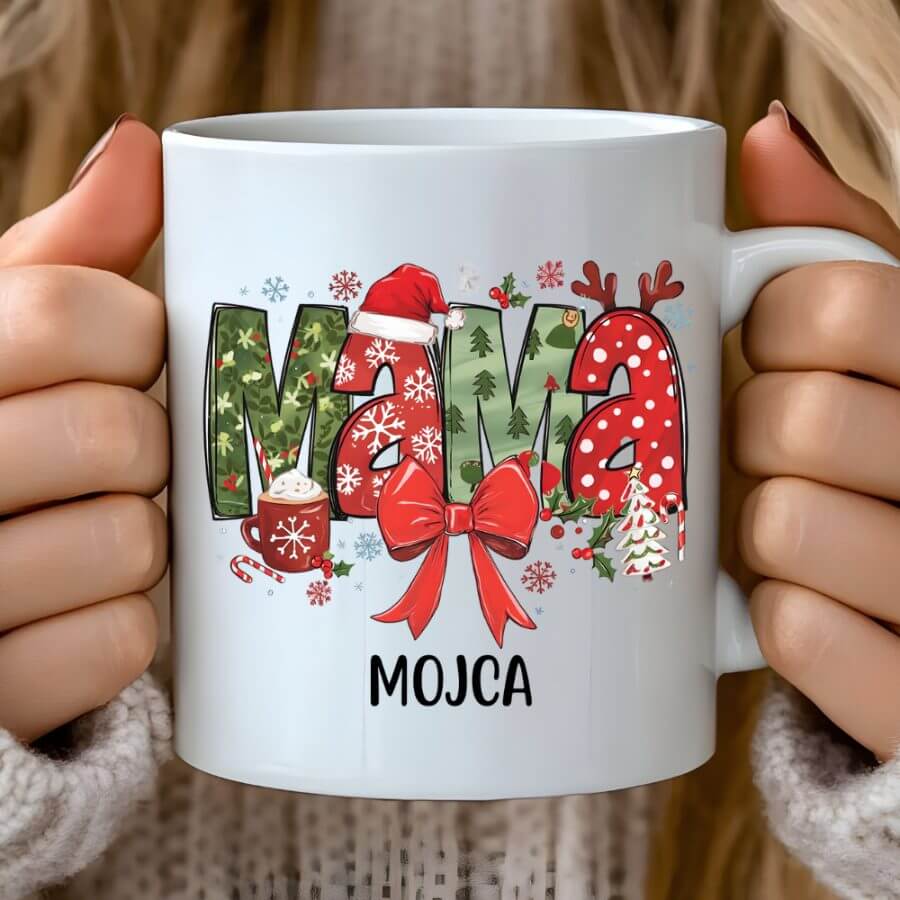 Skodelica Napis MAMA + IME (Kopija) — tisk na majico