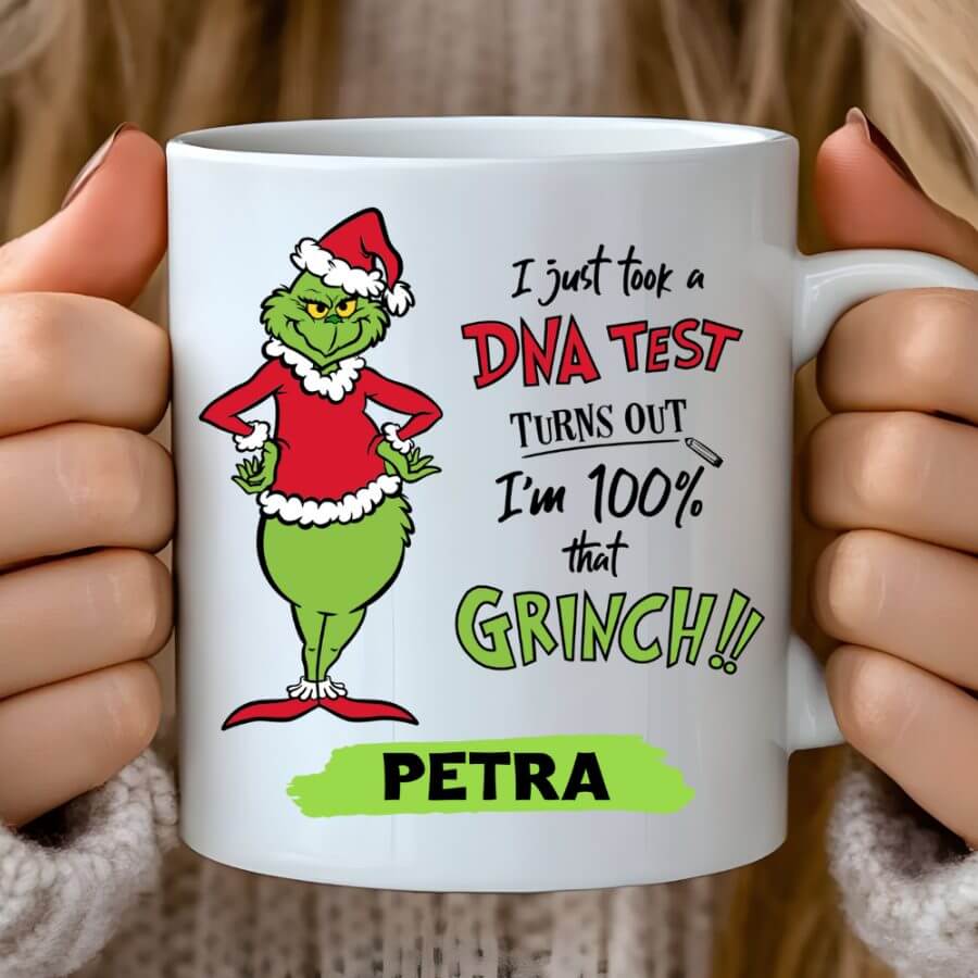 Skodelica - 100% GRINCH + IME po želji — tisk na majico