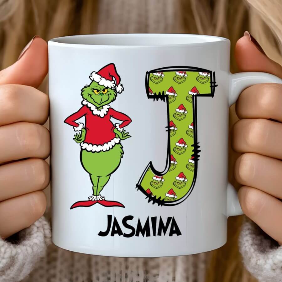 Skodelica GRINCH + IME po želji — tisk na majico