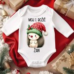 Otroški bodi - Ježek Moj 1. božič + IME (Kopija) — tisk na majico