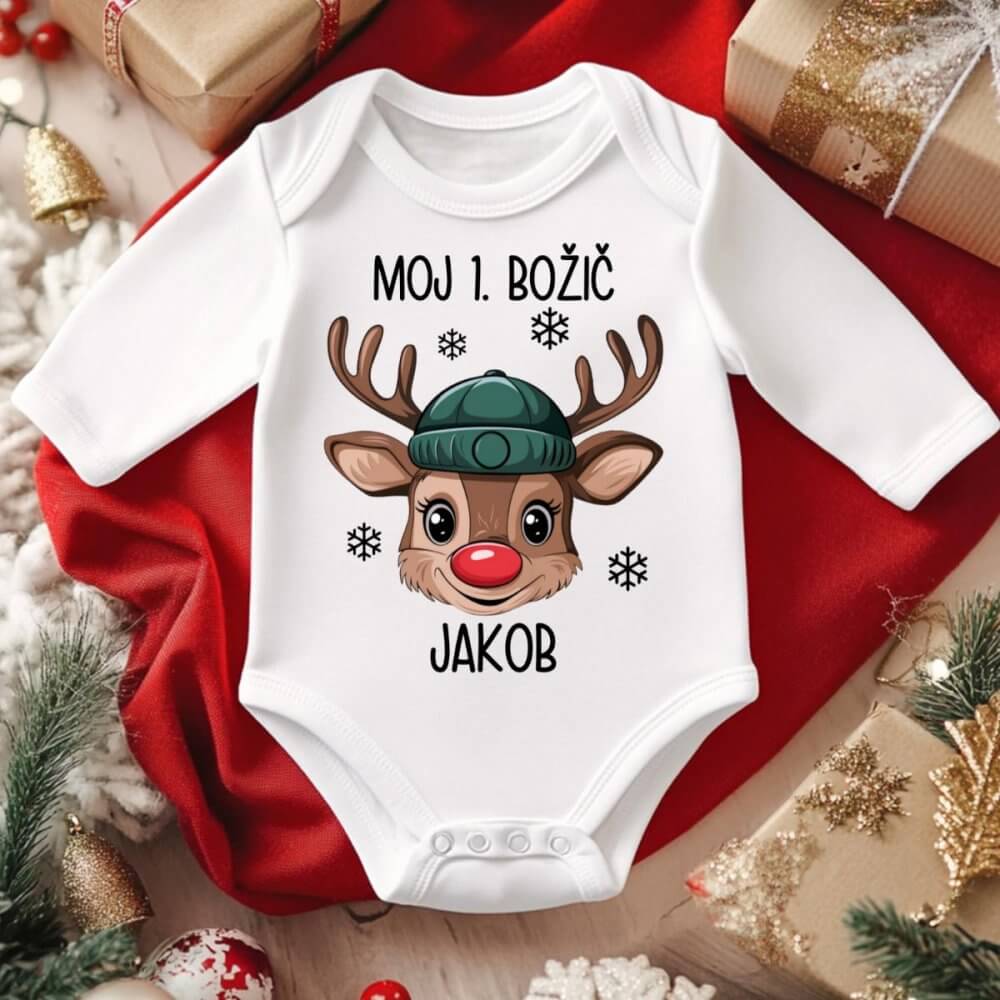 Moj 1. božič - motiv jelenčka s kapo — tisk na majico