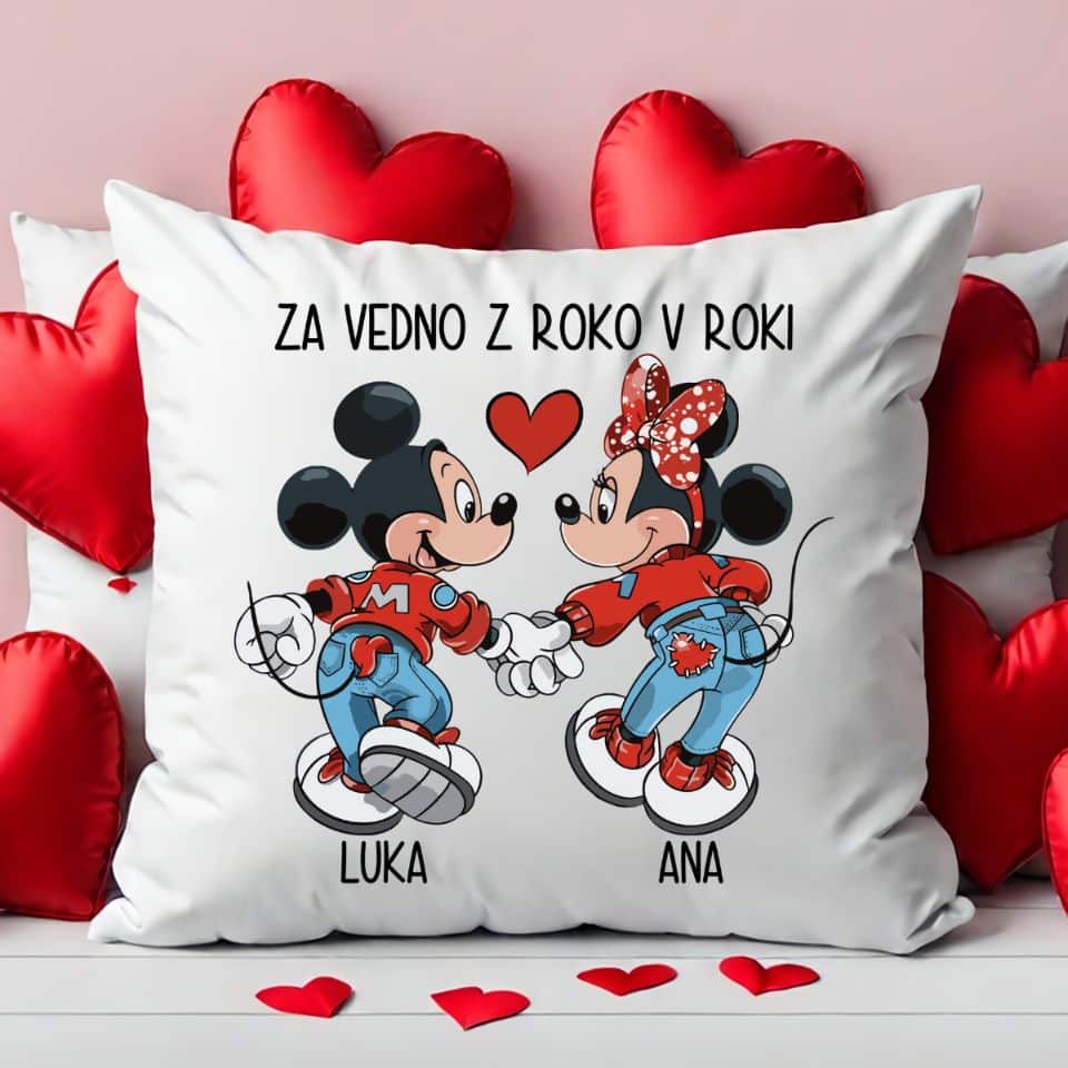 Blazina-za-valentinovo (1) Blazina Miki in Mini miška - Za vedno — tisk na majico