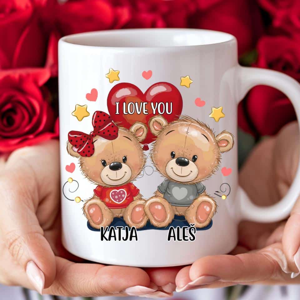 Skodelica Medvedek - I Love You (Ime po želji) — tisk na majico