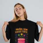 Majica Prišel sem zaradi torte ostal zaradi bleščic — tisk na majico